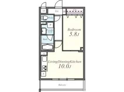 インペリアル弦巻(1LDK/1階)の間取り写真
