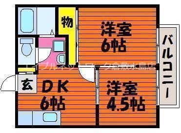 ダックハウス中島B棟(2DK/2階)の間取り写真