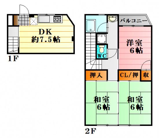 横張ビル(3DK/1階)の間取り写真
