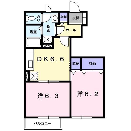 ヌーベル・シャトウA(2DK/1階)の間取り写真