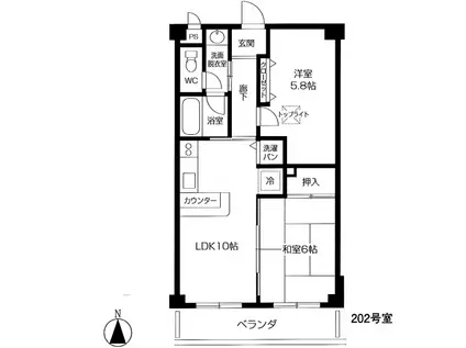 郡慶ヒルズ(2LDK/3階)の間取り写真