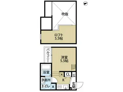 フェリオ北清水(1K/2階)の間取り写真