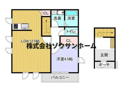 ウインドレスブルー(1LDK/2階)の間取り写真