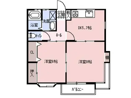 ハイツプライムI B(2DK/1階)の間取り写真