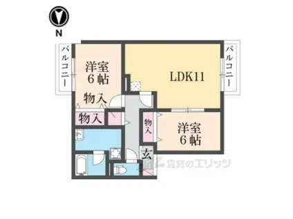 プリムベール山本(2LDK/2階)の間取り写真