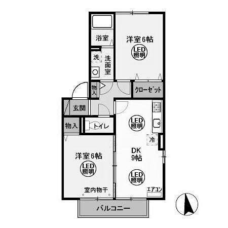 ハピネスB(2DK/2階)の間取り写真