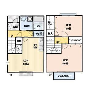 中丘ハイツB(2LDK/1階)の間取り写真