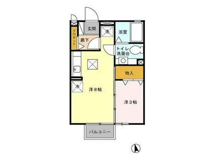 サニーウェル B(1LDK/1階)の間取り写真