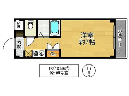 第3グリーンハイツ(1K/2階)の間取り写真