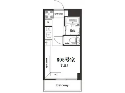 ベルヴィアージヨコハマ(ワンルーム/6階)の間取り写真