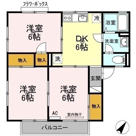 セジュールよしみつ B棟(3DK/1階)の間取り写真
