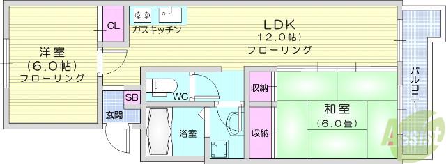 木町パールハイツ(2LDK/4階)の間取り写真