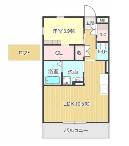 バンベールノース(1LDK/2階)の間取り写真