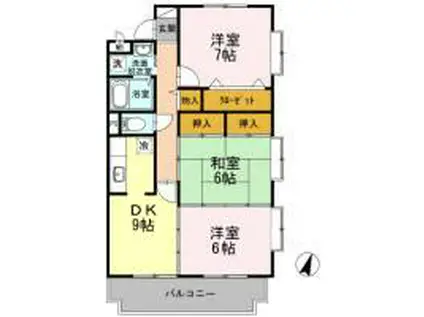 パークサイド吉留(3DK/2階)の間取り写真
