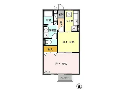 フォンテーヌS I(1DK/1階)の間取り写真