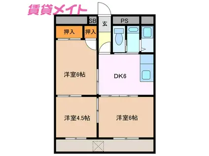 杉野ビル(3DK/2階)の間取り写真