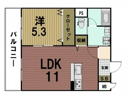 オンザロード(1LDK/1階)の間取り写真