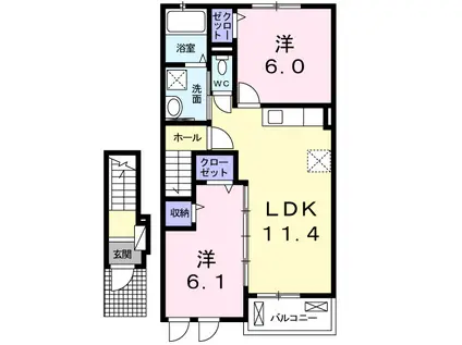 セイバリーメゾンA棟(2LDK/2階)の間取り写真