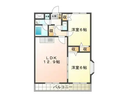 エクシヴ22(2LDK/2階)の間取り写真