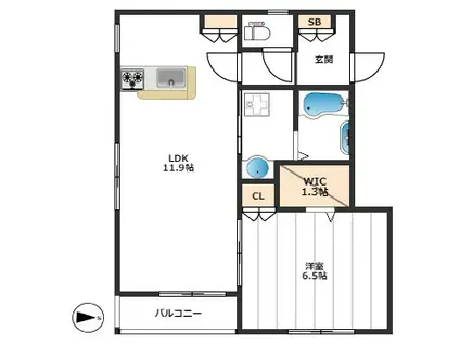 カーサ 暁(1LDK/3階)の間取り写真