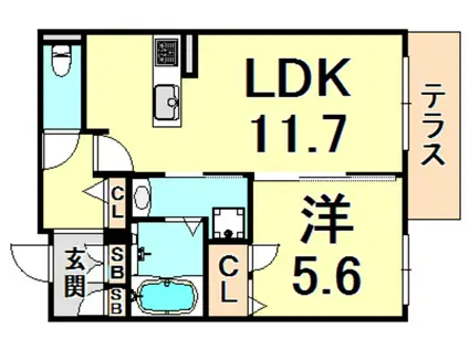 ラ ルース 甲子園(1LDK/1階)の間取り写真