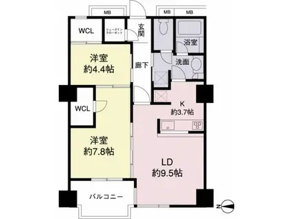 京王アンフィール高幡(2LDK/4階)の間取り写真