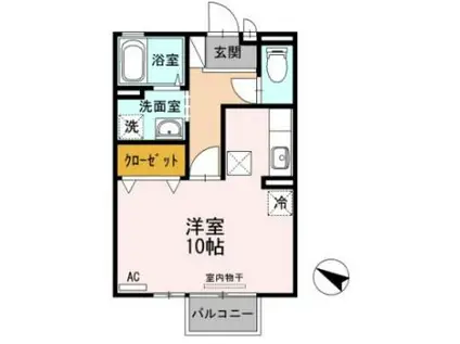 岩輝ハイツ二号館(ワンルーム/1階)の間取り写真