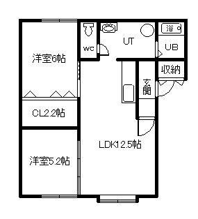 ヒノキ豊栄C・D(2LDK/1階)の間取り写真