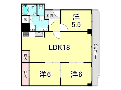 サンヴェール朝霧が丘A棟(3LDK/1階)の間取り写真
