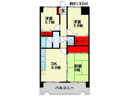 オロマーレ折尾南I(3LDK/8階)の間取り写真