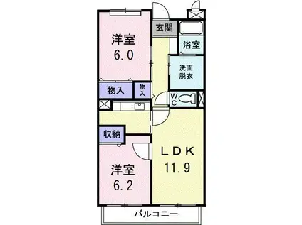 レジダンス・カトレヤ(2LDK/1階)の間取り写真