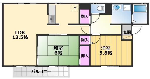 デイスターS棟(2LDK/1階)の間取り写真