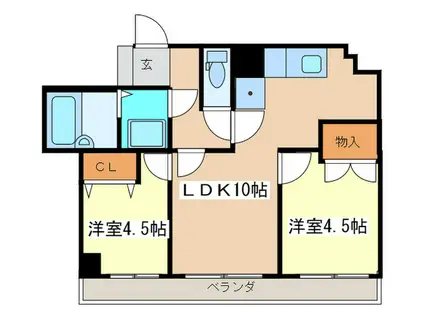 ベルクーレ堺町(2LDK/2階)の間取り写真