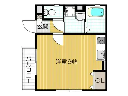 旭ハイツII(ワンルーム/1階)の間取り写真