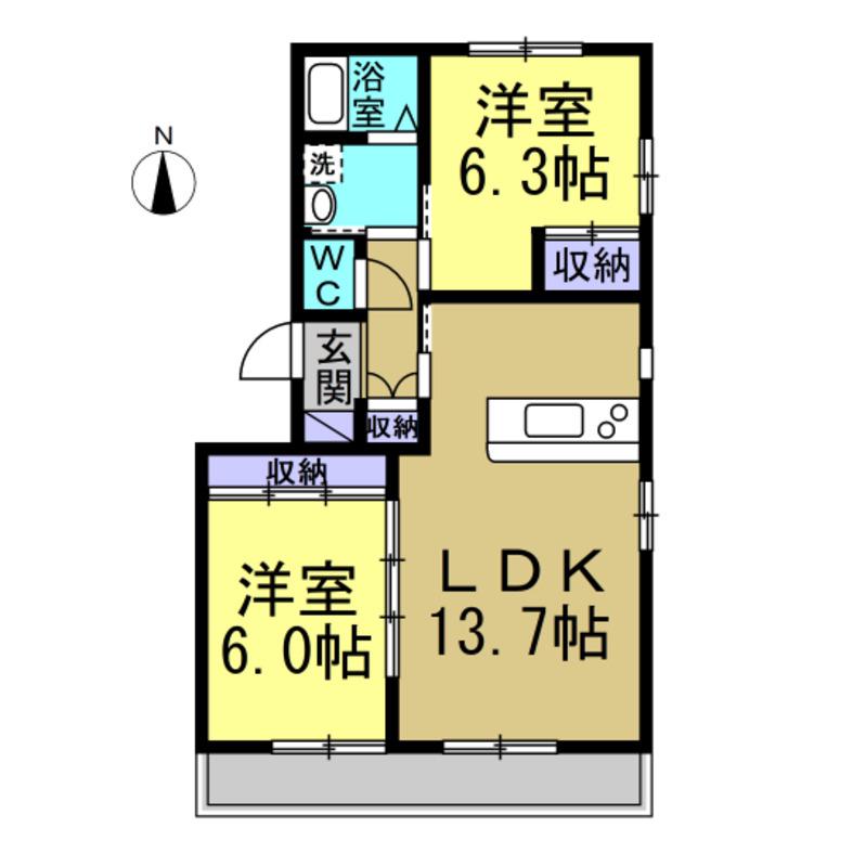 グロワールB棟(2LDK/1階)の間取り写真