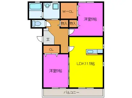 ITEMOTO下堀II(2LDK/1階)の間取り写真