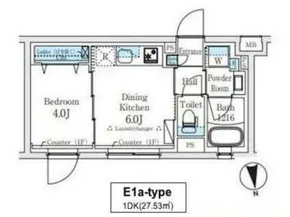 クリアルプレミア笹塚(1LDK/1階)の間取り写真