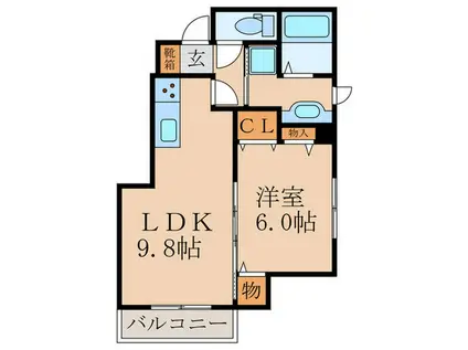 グランドヴィラ瓦町(1LDK/1階)の間取り写真