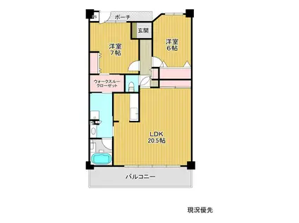 サーパス甲府池田通(2LDK/11階)の間取り写真