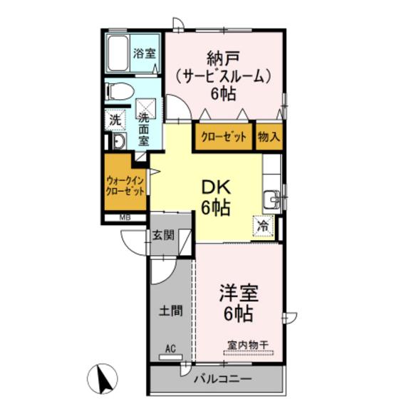 ELLIS B棟(1SDK/1階)の間取り写真