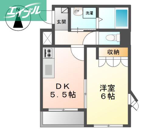 ボンヌール(1DK/1階)の間取り写真