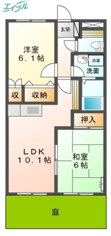 プロニティオオフク弐番館(2LDK/1階)の間取り写真