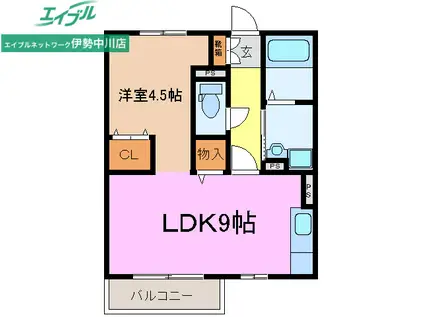 GLORY A棟(1LDK/2階)の間取り写真