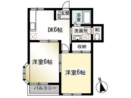 ゼフィールII(2DK/2階)の間取り写真