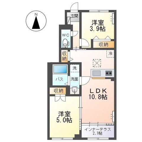 笹谷字古屋前アパート(2LDK/1階)の間取り写真