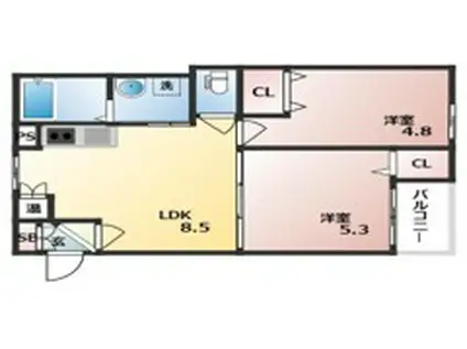 GRANDIR尼崎(2LDK/2階)の間取り写真
