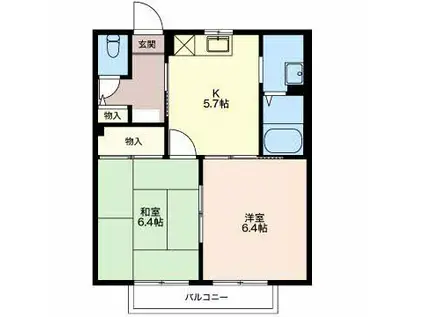 JR東海道本線 掛川駅 バス乗車時間:52分 最寄りバス停で下車 徒歩5分 2階建 築28年(2K/2階)の間取り写真