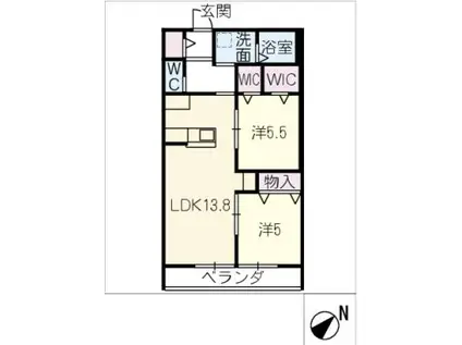 QUARIOR一社(2LDK/2階)の間取り写真