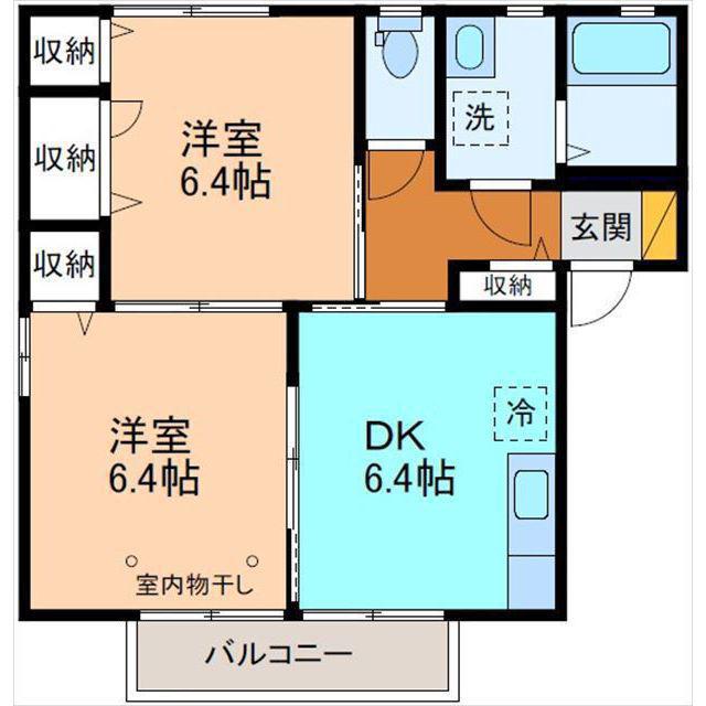 ラフローラ D棟(2DK/2階)の間取り写真