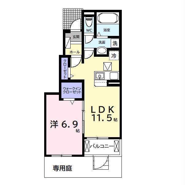今津朝山アパートII(1LDK/1階)の間取り写真